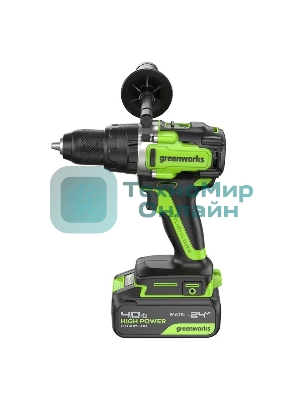 Дрель-шуруповерт аккумуляторная Greenworks GD24DD140 24V, 70/140Нм,Anti-kickback,2х4Ач,ЗУ,кор 3707607CUD