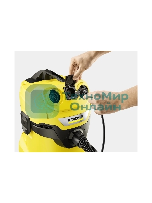 Строительный пылесос Karcher WD 4 P V-20/5/22 желтый, 1000 Вт, уборка сухая/сбор воды/выдув, пылесборник мешок/контейнер, 20 л