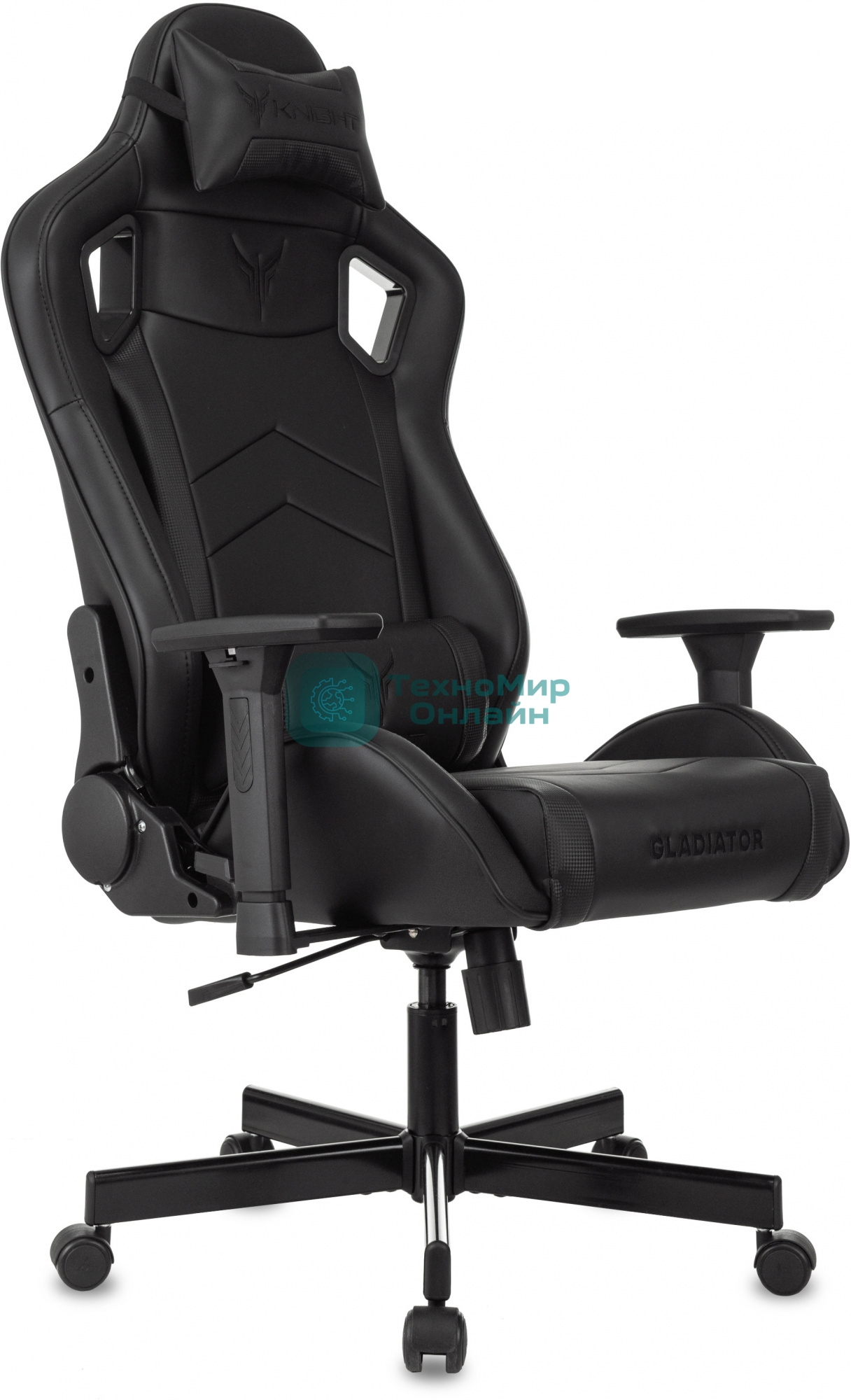 Кресло Knight Gladiator черный, экокожа, 120 кг, механизм качания