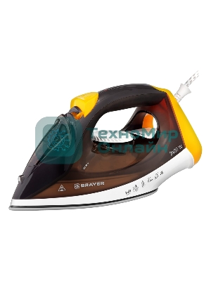 Утюг BRAYER BR4003 коричневый/белый/желтый, 2400 Вт, 25 г/мин, 140 г/мин, 330 мл
