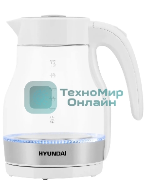 Чайник электрический Hyundai HYK-G3802 1.7 л, 2200 Вт, белый/серебристый (корпус: стекло)
