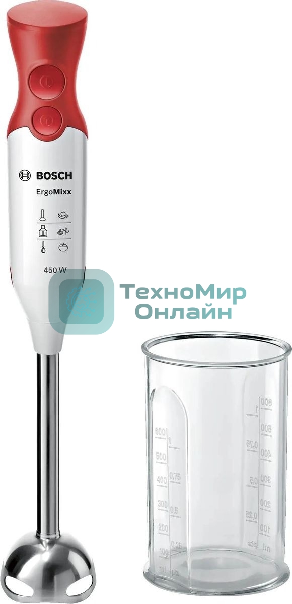 Блендер погружной Bosch MSM64110 450 Вт, белый/красный