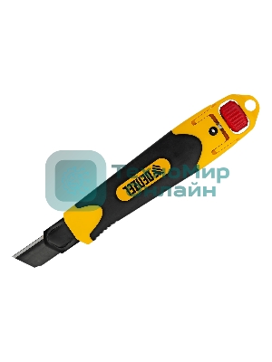 Нож Denzel 18 мм, сменное лезвие, SK4, корпус из ABS + TPR, торцевой зажим