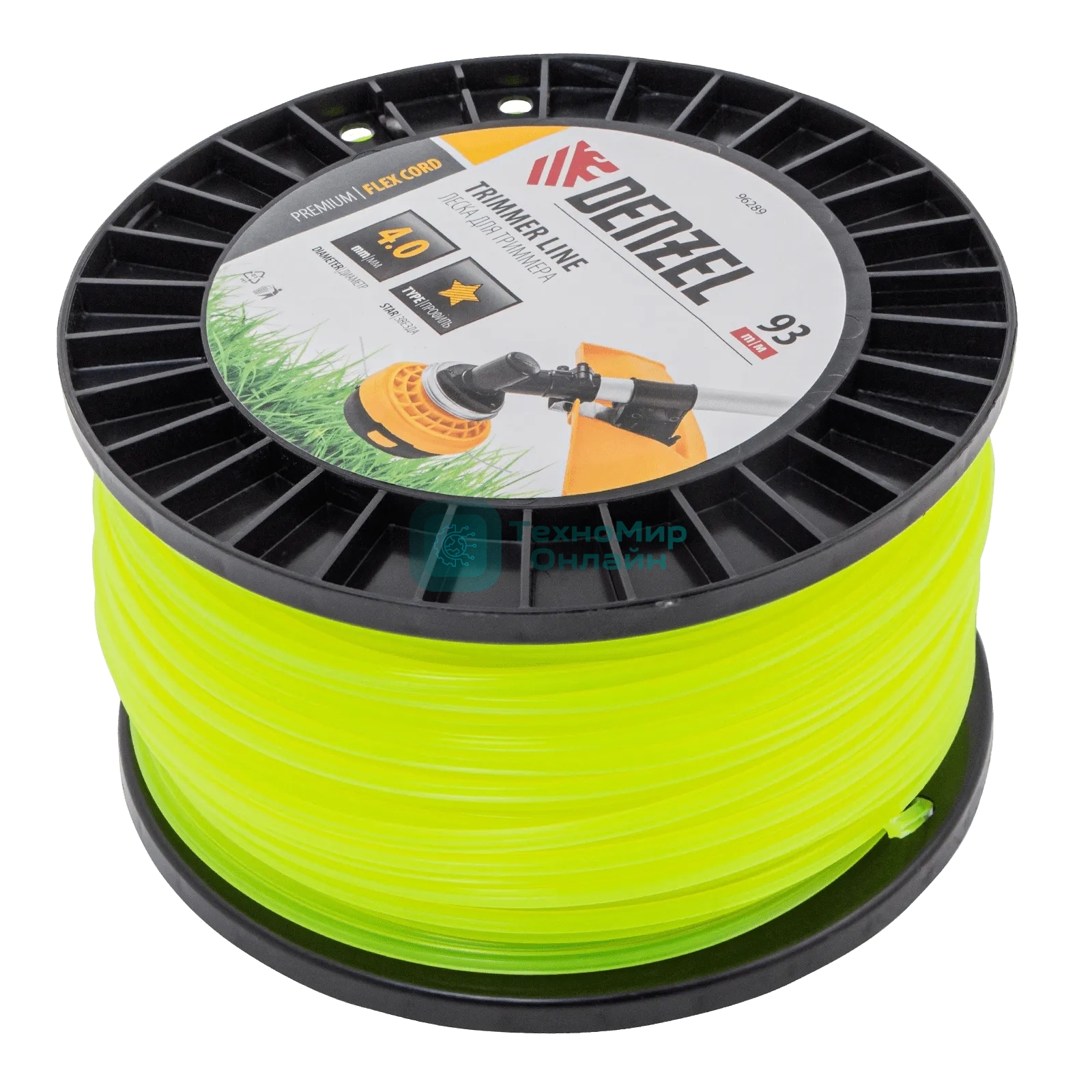 Леска для триммера Denzel звезда, 4,0мм х 93м, на DIN катушке FLEX CORD