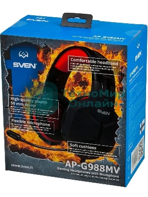Гарнитура Sven AP-G988MV чёрный-красный, проводная, 3.5 мм