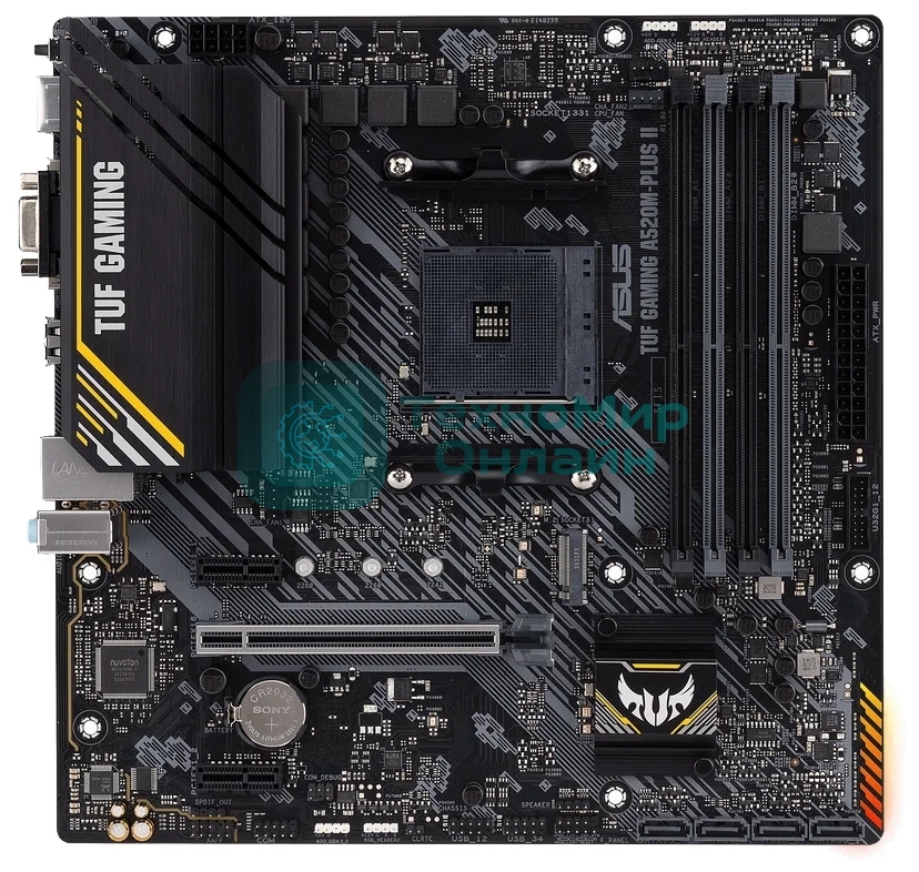 Материнская плата ASUS TUF GAMING A520M-PLUS, AM4, AMD A520, 4xDDR4, 4xSATA, 2xM.2, 1xPCIe 3.0 x16, 2xPCIe 3.0 x1, 1xVGA, 1xDVI, 1xHDMI, 1x1Gb LAN, 1xUSB-A 10Gbps, 4xUSB-A 5Gbps, 2xUSB-A 2.0, 3x3.5 мм, 7.1, mATX