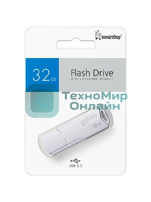 Флешка USB Smartbuy CLUE White (SB32GbCLU-W3), 32Gb, USB 3.0/3.1, R/W 40/25, белый