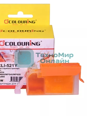 Картридж струйный Colouring CG-CLI-521Y желтый с чипом водный (9 мл) для Canon IP3600/IP4600/MP540/MP550/MP620/MP630/MP980