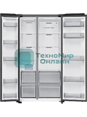 Холодильник Samsung RS70F65QETEO серебристый двухкамерный 420/239л морозилка сбоку, No Frost, Side by Side