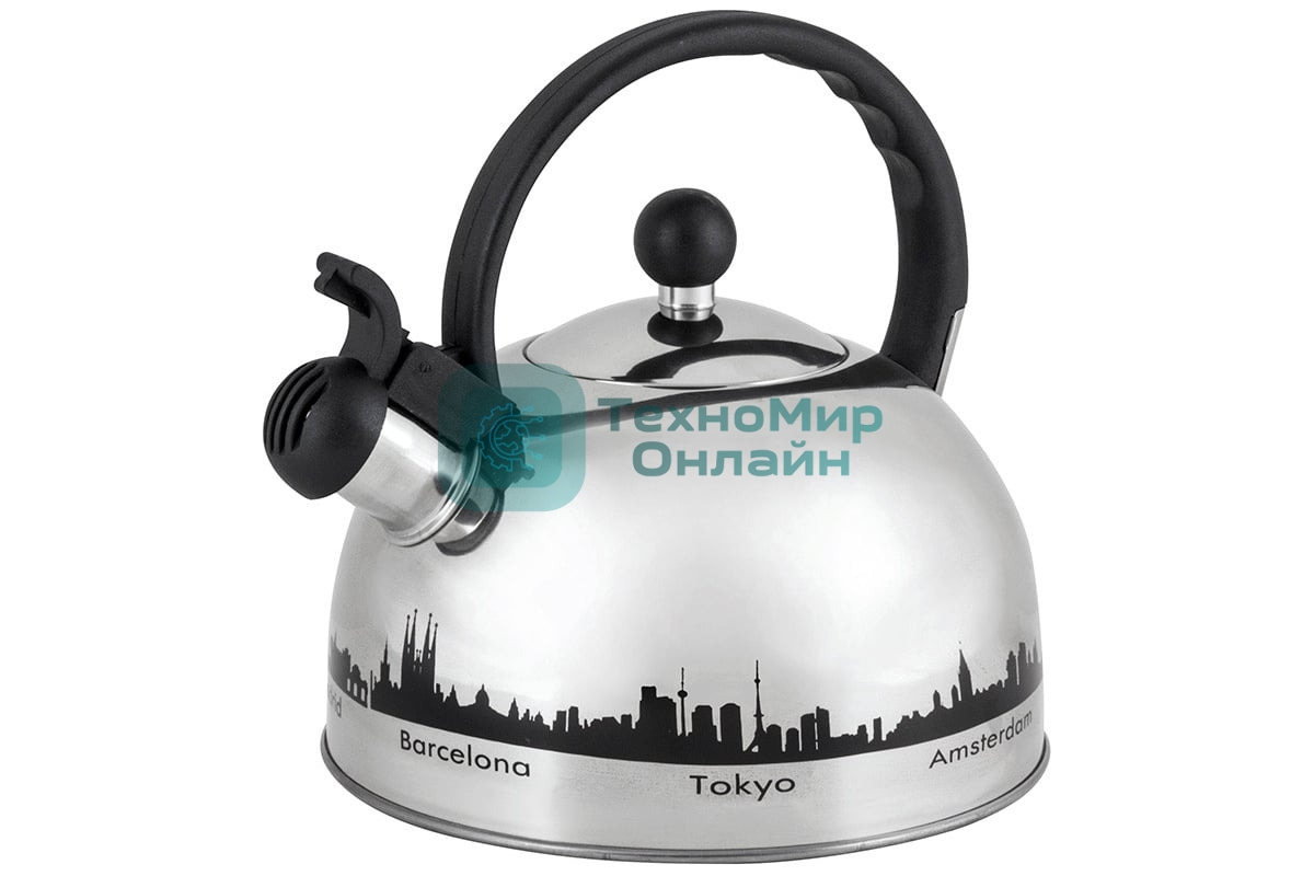 Чайник из нерж. стали Mallony MAL-CITY-01 с рисунком, меняющим (2,8 литра, со свистком, капсульное дно)