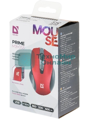 Мышь беспроводная Defender Prime MB-053 красный, 1600 dpi, радиоканал, USB, кнопки - 6