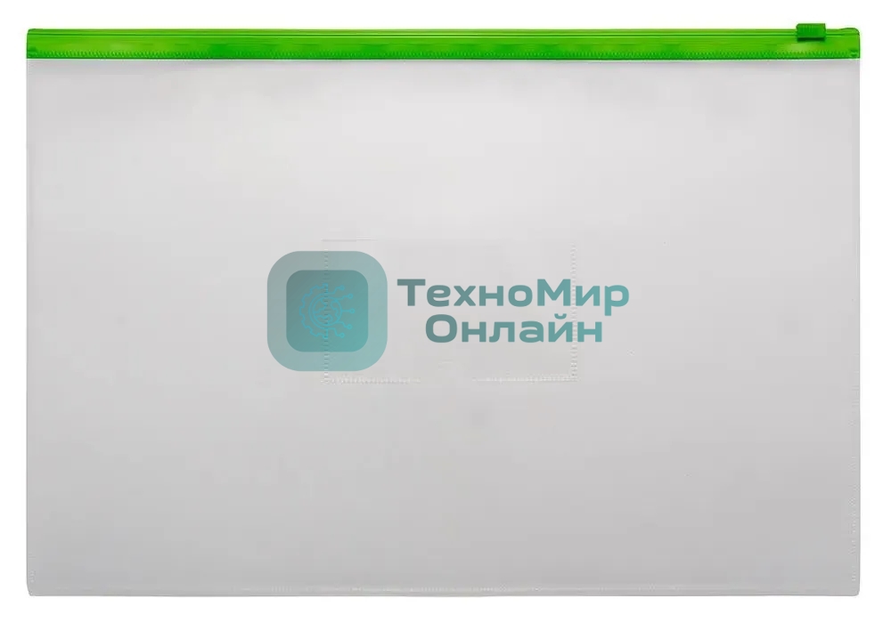 Папка на молнии ZIP Бюрократ -BPM4AGRN A4+ полипропилен 0.15мм, карман для визиток, цвет молнии зеленый