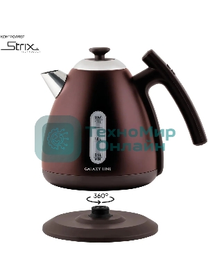 Чайник электрический Galaxy Line GL 0343, горький шоколад, металл, 2200 Вт, 1.7 л
