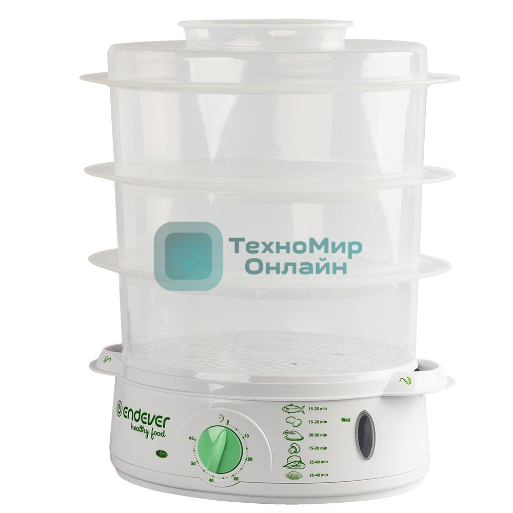 Пароварка электрическая Endever Vita-175, белый/зеленый