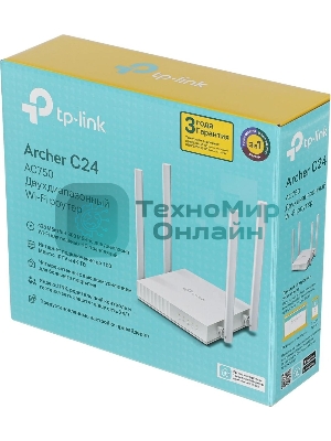 Роутер беспроводной TP-Link Archer C24 AC750 10/100BASE-TX белый