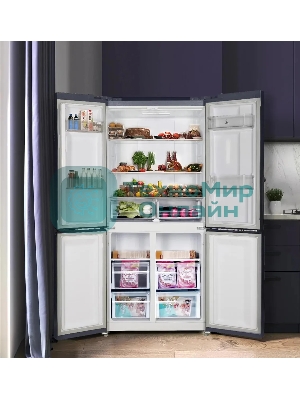 Холодильник LEX LCD450BmID синий металлик трехкамерный 288/129л морозилка снизу, No Frost, Side-by-Side