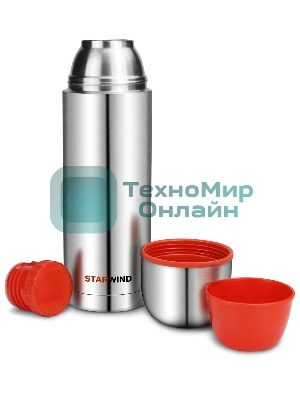 Термос Starwind 20-1000 1 л, серебристый/красный, картонная коробка