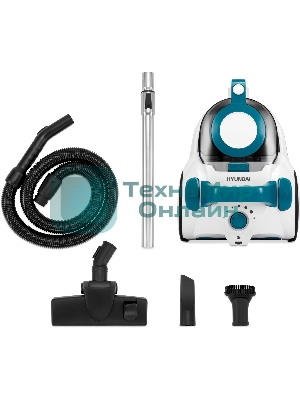 Пылесос Hyundai HYV-C5460 белый/бирюзовый, 380/2200 Вт, уборка сухая, пылесборник контейнер 2.5 л