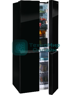 Холодильник Nordfrost RFQ 450 NFGb черное стекло многокамерный 270/135л морозилка сбоку, No Frost, Side by Side