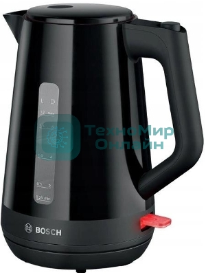 Электрочайник Bosch TWK1M123 черный, 1.7 л, 2400 Вт, скрытый нагревательный элемент