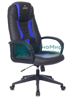 Кресло Zombie 8 черный/синий, экокожа, 120 кг, механизм качания