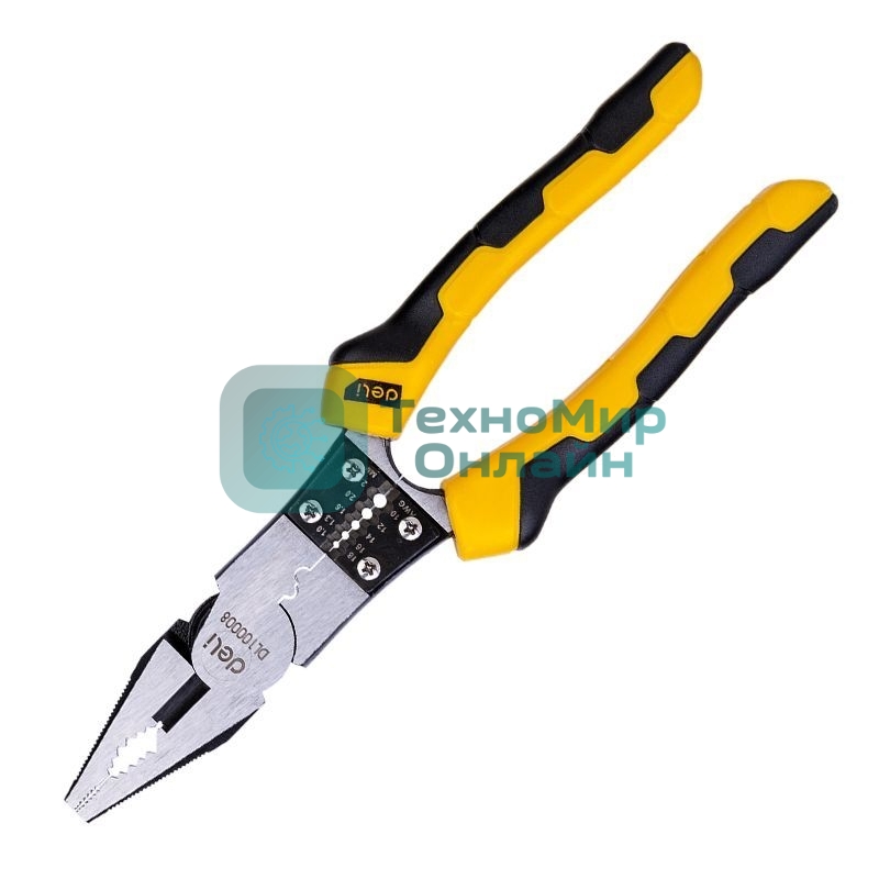 Комбинированные плоскогубцы многофункциональные Deli DL100008 215мм, (скручивание/зажим/резка/зачистка/обжим), сталь Cr-V, двухкомпонентная рукоять