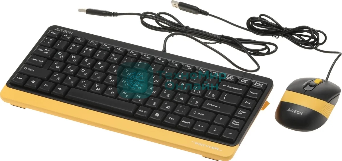 Комплект клавиатура+мышь A4Tech FStyler F1110 проводной, USB, 2000 DPI, чёрный/жёлтый