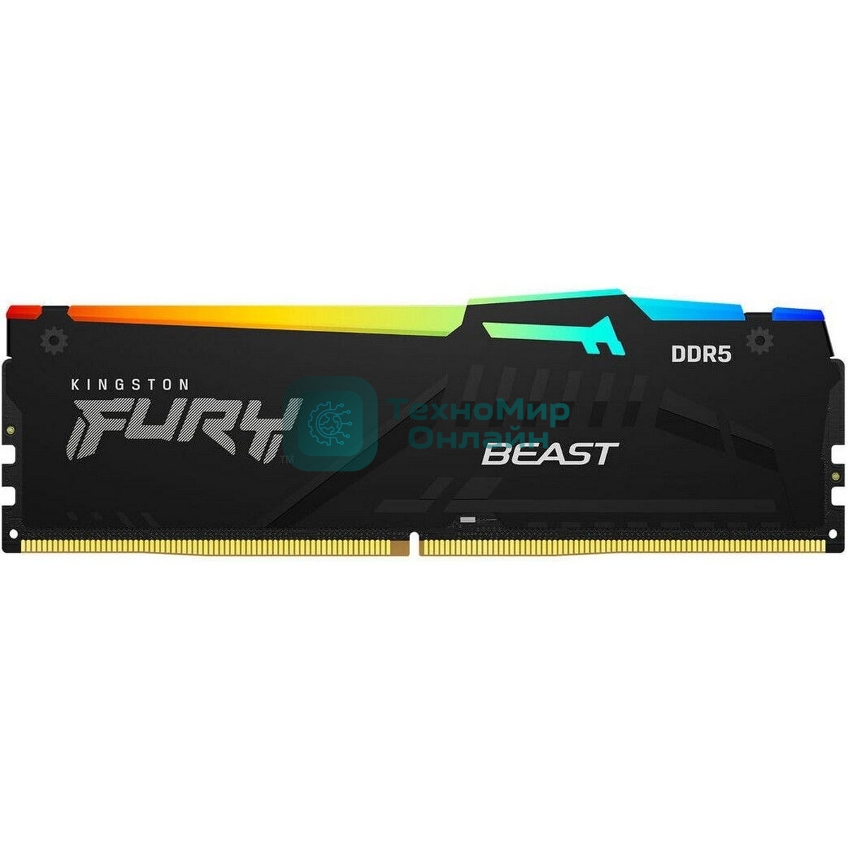 Оперативная память Kingston Fury Beast, DDR5, 16Gb (1x16GB), 6000MHz, CL36, DIMM, с радиатором, RGB, черный