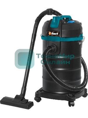 Пылесос профессиональный Bort BSS-1530 черный, 300/1500 Вт, уборка влажная/сухая, пылесборник мешок/контейнер 30л