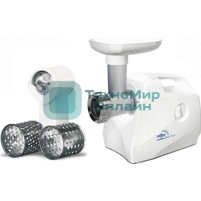 Мясорубка электрическая Ротор Люкс ЭМШ 35/300-4 белый, 1500 Вт, 0.6 кг/мин, насадки - 4
