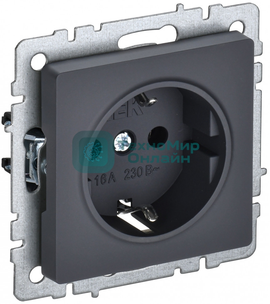Розетка 1-местная IEK BRITE 16А РС11-1-0-БрГ с заземлением, без защитных шторок, 16А, графит