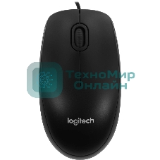 Мышь проводная Logitech B100 черный, 1000 dpi, USB, кнопки - 3