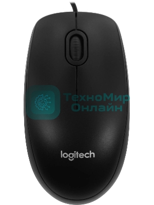 Мышь проводная Logitech B100 черный, 1000 dpi, USB, кнопки - 3