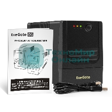 Источник бесперебойного питания ExeGate Power NB-850.LED.AVR.2SH.USB (850VA/510W, LED, AVR, 2*Schuko, USB, батарея 12V 9Ah, черный)