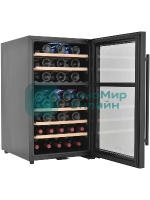 Винный шкаф ZÜGEL ZCWF521DB черный, 127 л, 2 отсека, 52 бут., класс A+