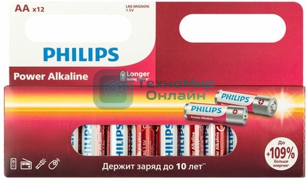 Элемент питания алкалиновый AA/LR6 1.5В Power (блист. 12шт) Philips Б0064661