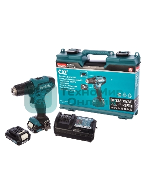 Дрель-шуруповерт Makita DF333DWAE, 12 В, 2 Ач, 30 Нм, щеточный