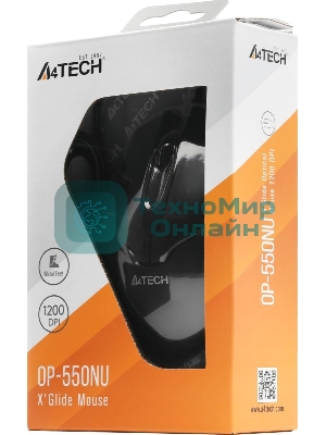 Мышь проводная A4Tech OP-550NU черный, 1000 dpi, USB, кнопки - 3