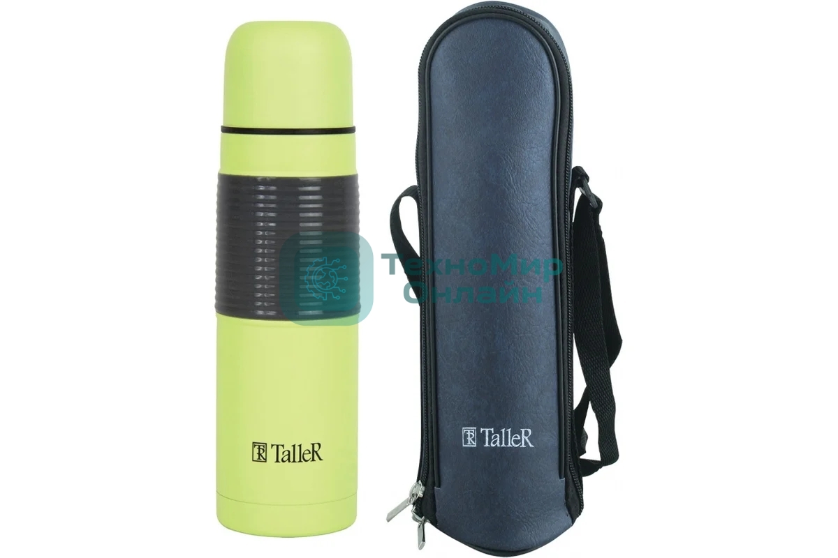 Термос TalleR TR-22403 стальной 0,5 л Lester/Лестер, зеленое матовое покрытие. Кнопочный переключ.