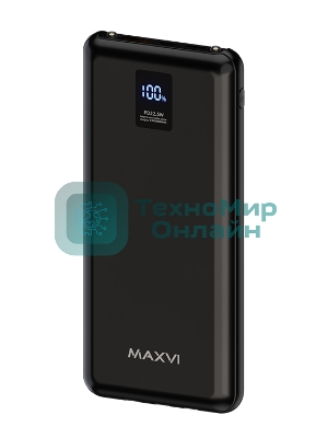 Внешний аккумулятор Maxvi PB10-11 10000 мАч черный 3A, встроенные кабели USB A/Type-C/Lightning