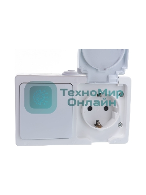 Блок ОП Аллегро 1-кл. вык. + роз. с заземл. защ. шторки с крыш. IP54 бел. UNIVersal 5562968