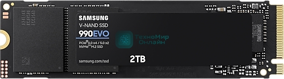 Накопитель SSD Samsung 990 EVO, 2000Gb, PCIe 4.0 x4, M.2 2280, NVMe, R/W 5000/4200