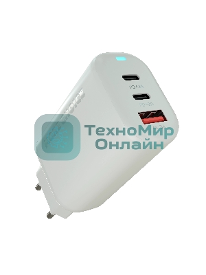 Сетевое зарядное устройство MORE CHOICE NC79 1USB+2Type-C 3.0A PD 65W быстрая зарядка белый