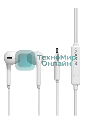 Проводные наушники Maxvi MHF-15 Easy белый, вкладыши, (Jack 3.5 мм), встроенный микрофон