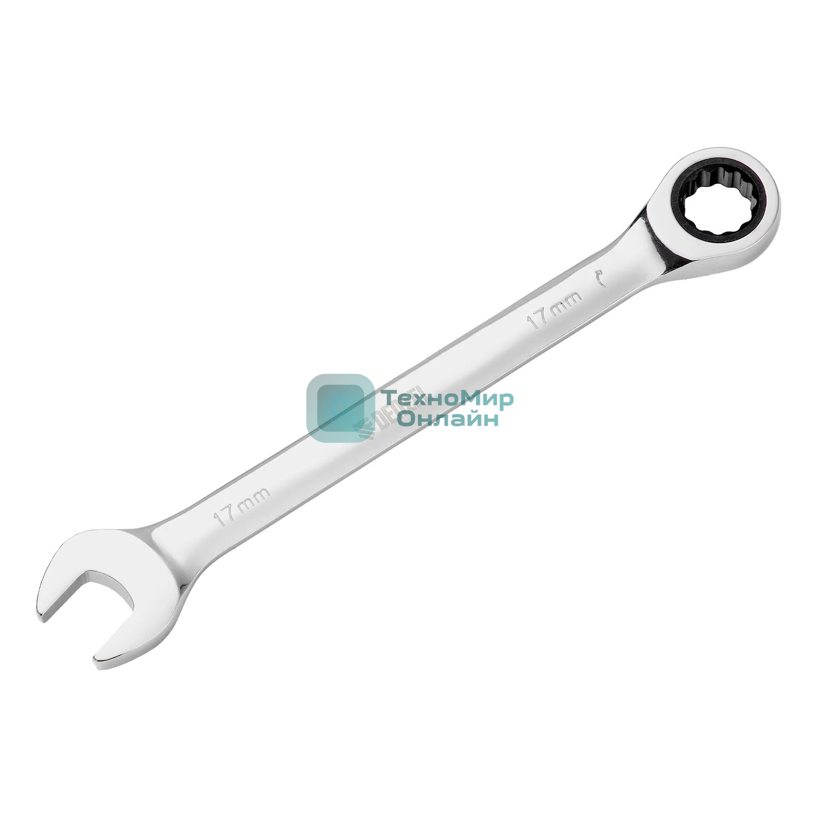 Ключ комбинированный Denzel, с трещеткой, 17 мм