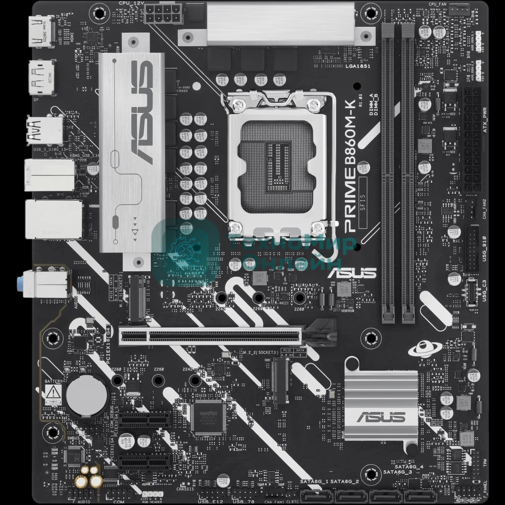 Материнская плата ASUS PRIME B860M-K, LGA 1851, Intel B860, 2xDDR5, 4xSATA, 2xM.2, 1xPCIe 4.0 x16, 2xPCIe 4.0 x1, 1xHDMI, 1xDP, 1x 2.5Gb LAN, 1xUSB-A 10Gbps, 3xUSB-A 5Gbps, 3xUSB-A 2.0, 3x3.5 мм, 7.1, mATX