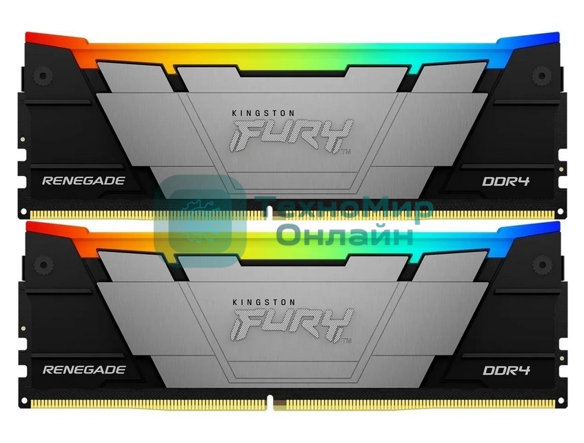 Оперативная память Kingston Fury Renegade, DDR4, 16Gb (2x8Gb), 3200MHz, CL16, DIMM, с радиаторами, RGB, черный