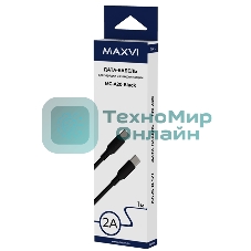 Кабель Maxvi MC-A20 black Type-C - Type-C, 2A ток макс. нагрузки 2А, макс. напряжение 5V, длина кабеля 1м, материал PVC, черный