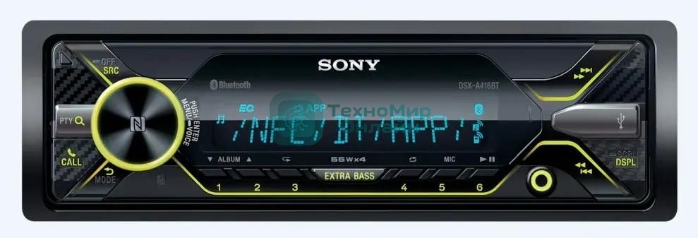 Автомагнитола Sony DSX-A416BT, 1 DIN, Bluetooth, USB Type-A, AUX, съёмная панель