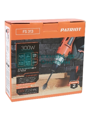Дрель-шуруповерт Patriot FS 313, 300 Вт, 35 Нм, щеточный